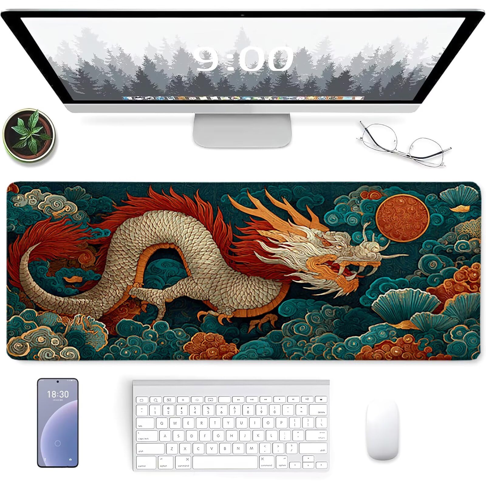 Cloud Gamingowa podkładka pod mysz 1000 x 500 x 3 mm, Dragon podkładka pod mysz XXL z przyszytymi krawędziami, akcesoria gamingowe, poprawia precyzję i prędkość, podkładka pod mysz, duża do komputera