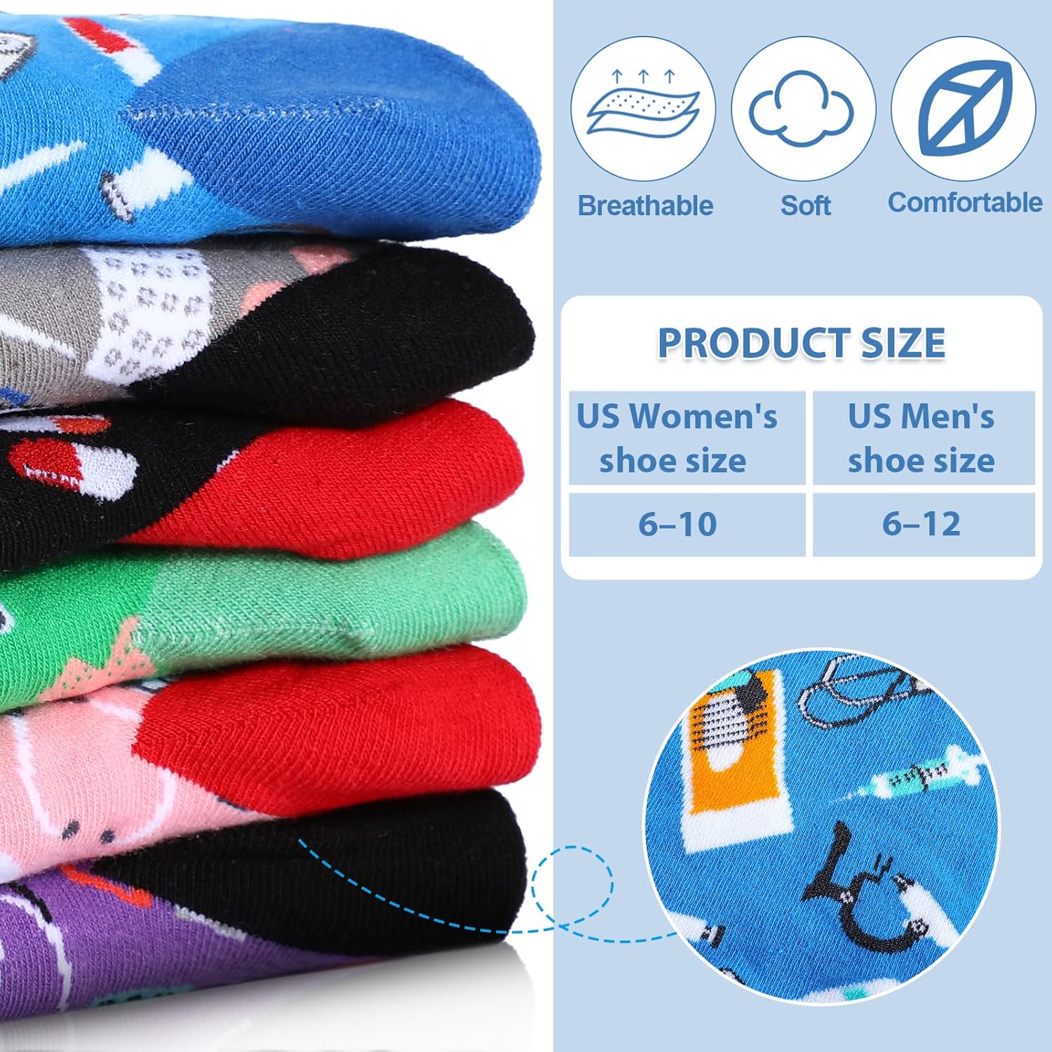 Hercicy 6 Pairs Women's Funny Nurse Socks, Nurse Week & Doctor Day Appreciation Gifts for Medical Assistants - Image 3