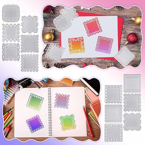 Miniatura 6 de Juego de 12 troqueles de metal de encaje con borde de flores para hacer tarjetas, diferentes patrones, plantillas de corte, troqueles decorativos de