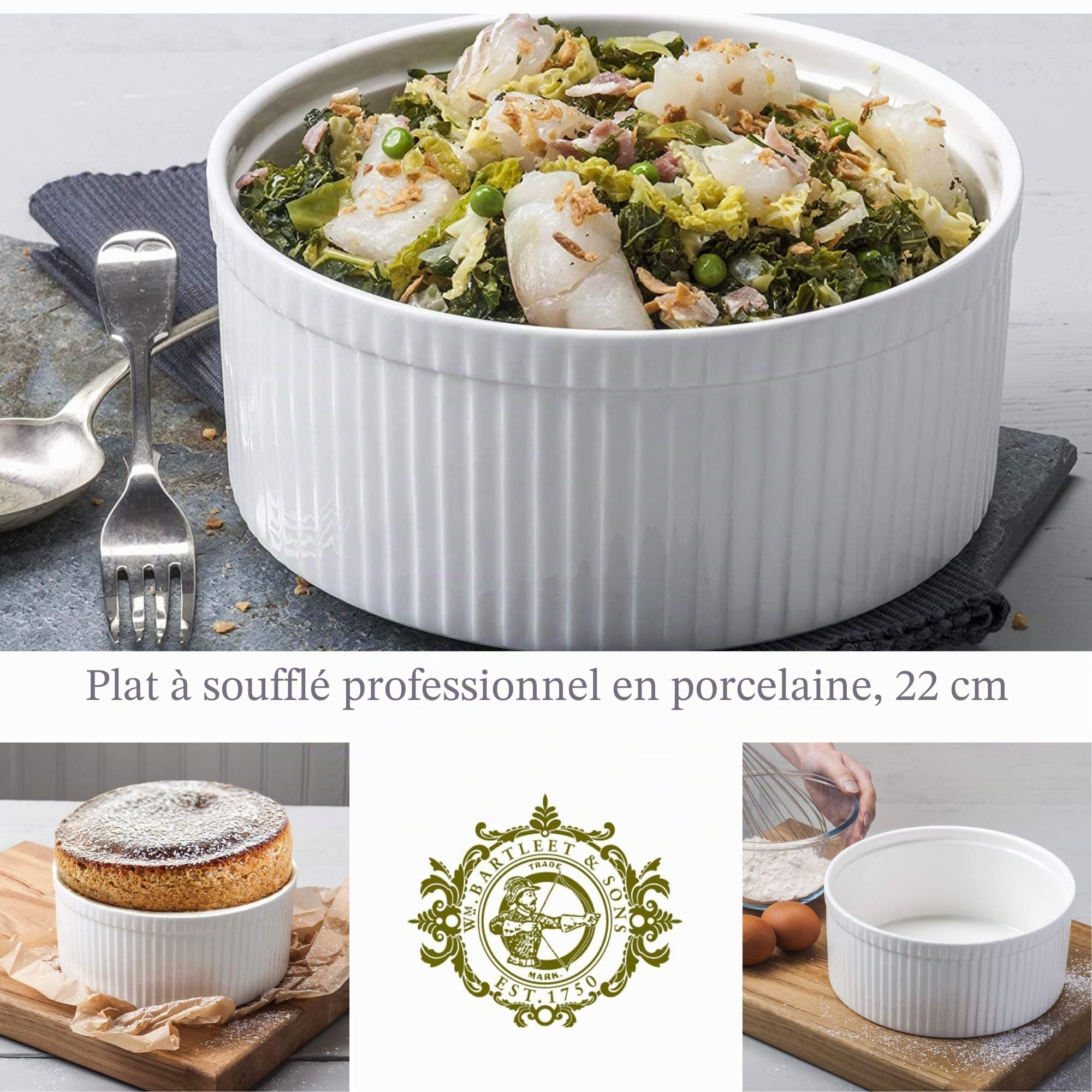 WM Bartleet & Sons 1750 Moule à soufflé traditionnel en porcelaine - Blanc, blanc, 22 cm