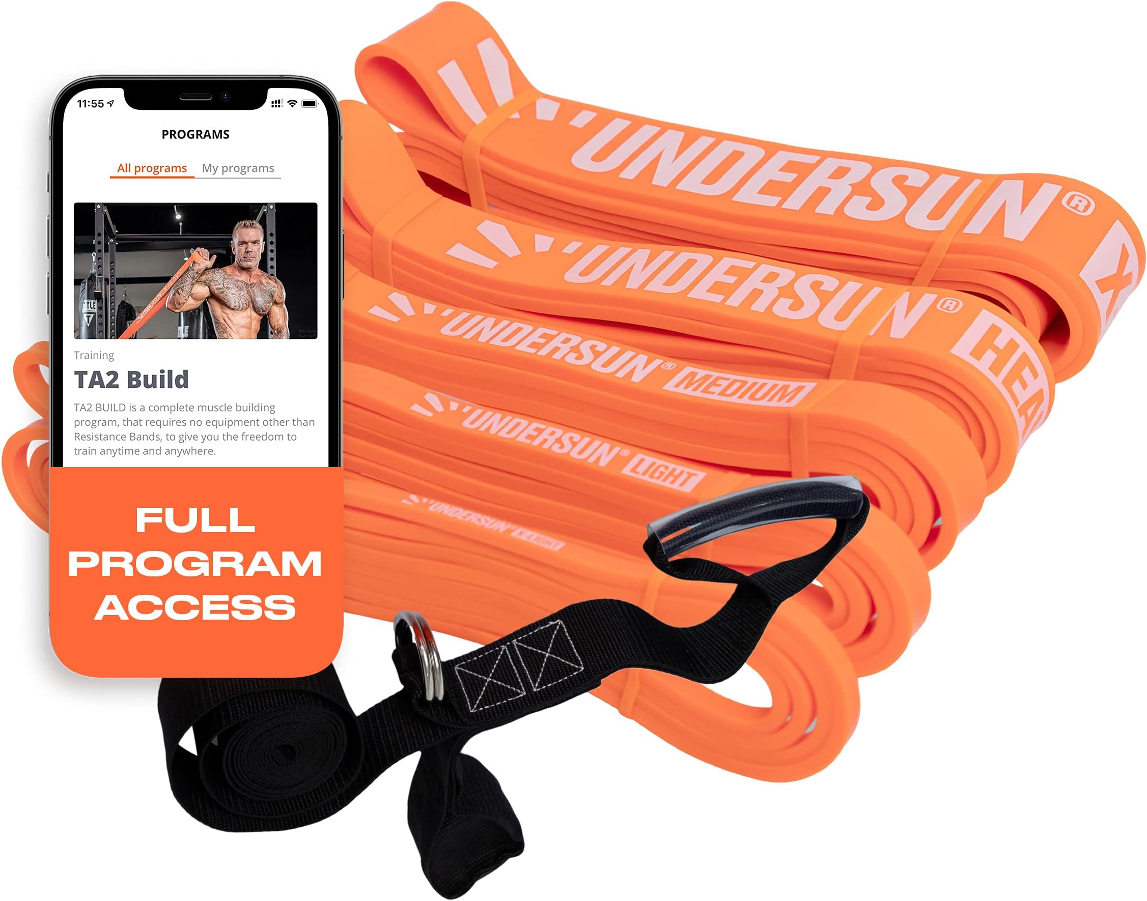 Undersun Fitness Home Gym & Exercise Equipment - Muscle Building Workout Program with 5-Band Home Workout Resistance Rubber Bands Set- 5 Different Levels of Resistance Bands.