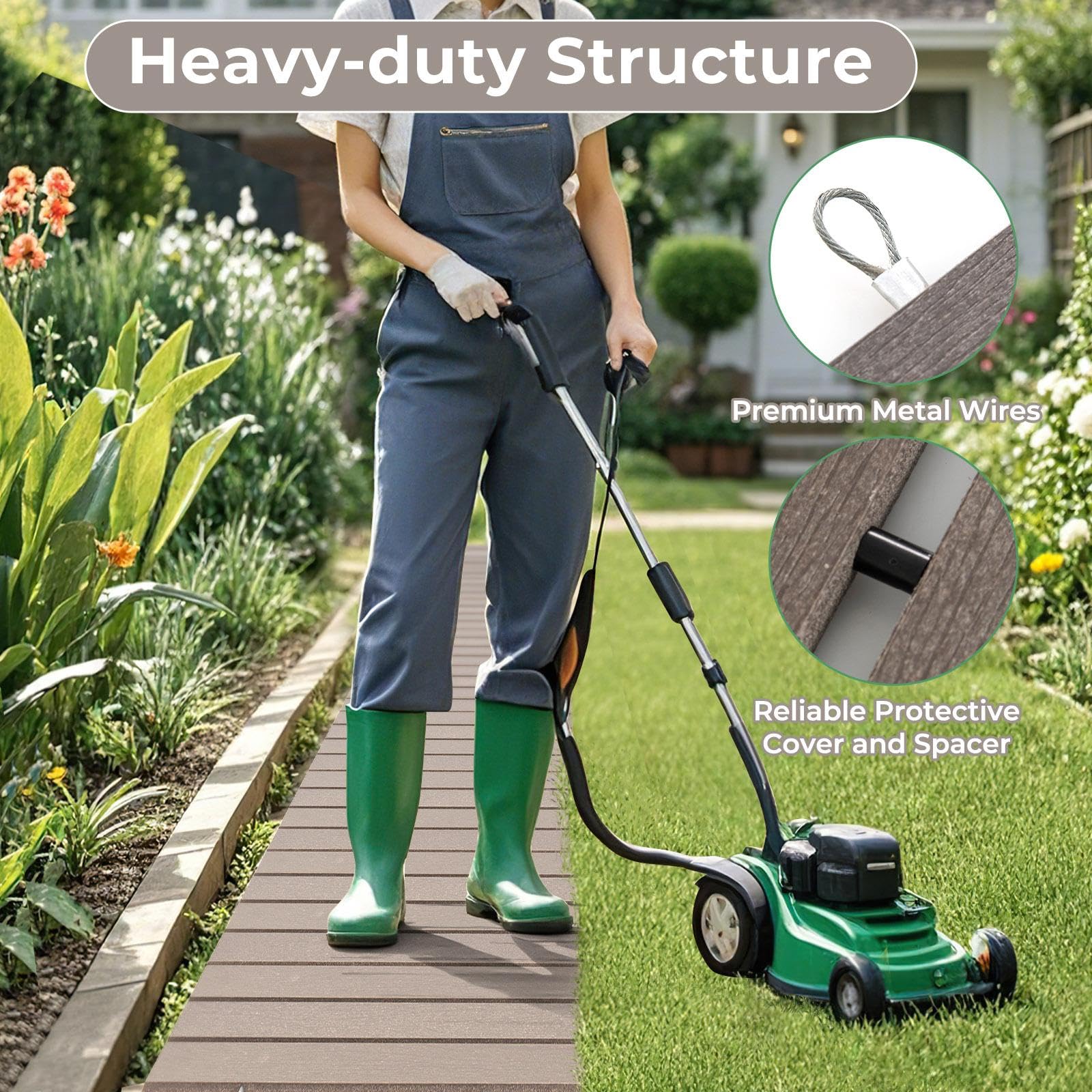 SOARS Tapis de Marche Jardin en PEHD, Allée de Promenade avec Poignée, Aspect Bois & Fil Métallique, Décoration pour Pelouse, Jardin, Arrière-Cour, 242 X 43 CM