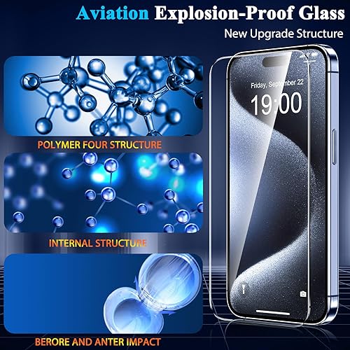 Miniatura 8 de YMHML Paquete de 3 protectores de pantalla para iPhone 15 Pro Max Plus, vidrio templado de grado militar, película transparente HD, compatible con