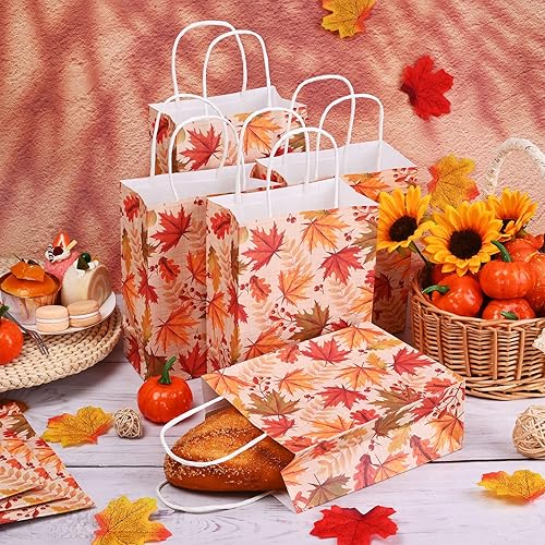 Miniatura 4 de 16 bolsas de fiesta de hojas de otoño, bolsas de regalo de otoño, bolsas de papel, elementos de diseño, bolsas de regalo con asas para fiestas de
