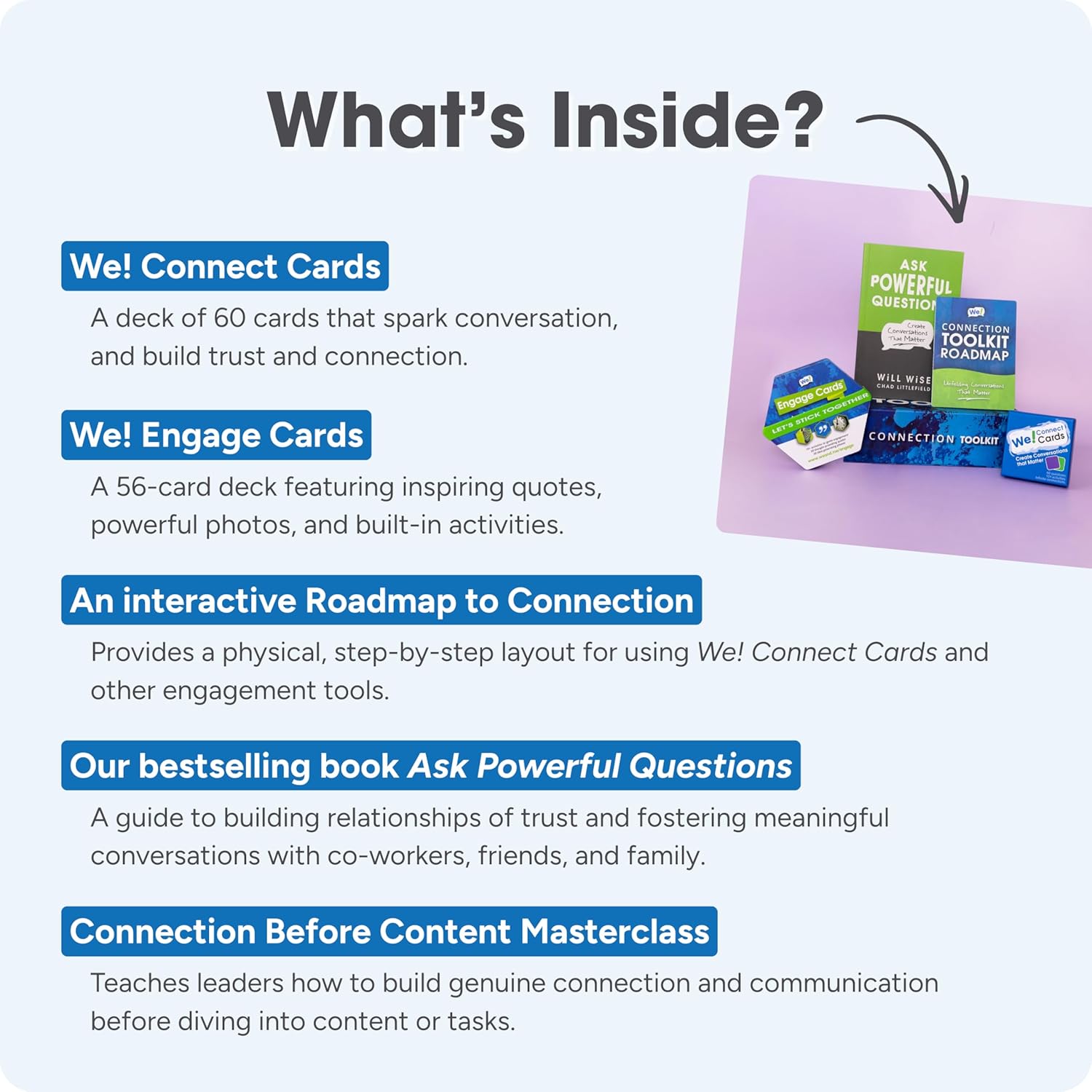 We! Connection Toolkit - Conversation Cards, Group Cohesion Deck, Icebreaker Book & Team Building Games/Activities for Work, Class & Events – Group Engagement Kit for Meaningful Connections