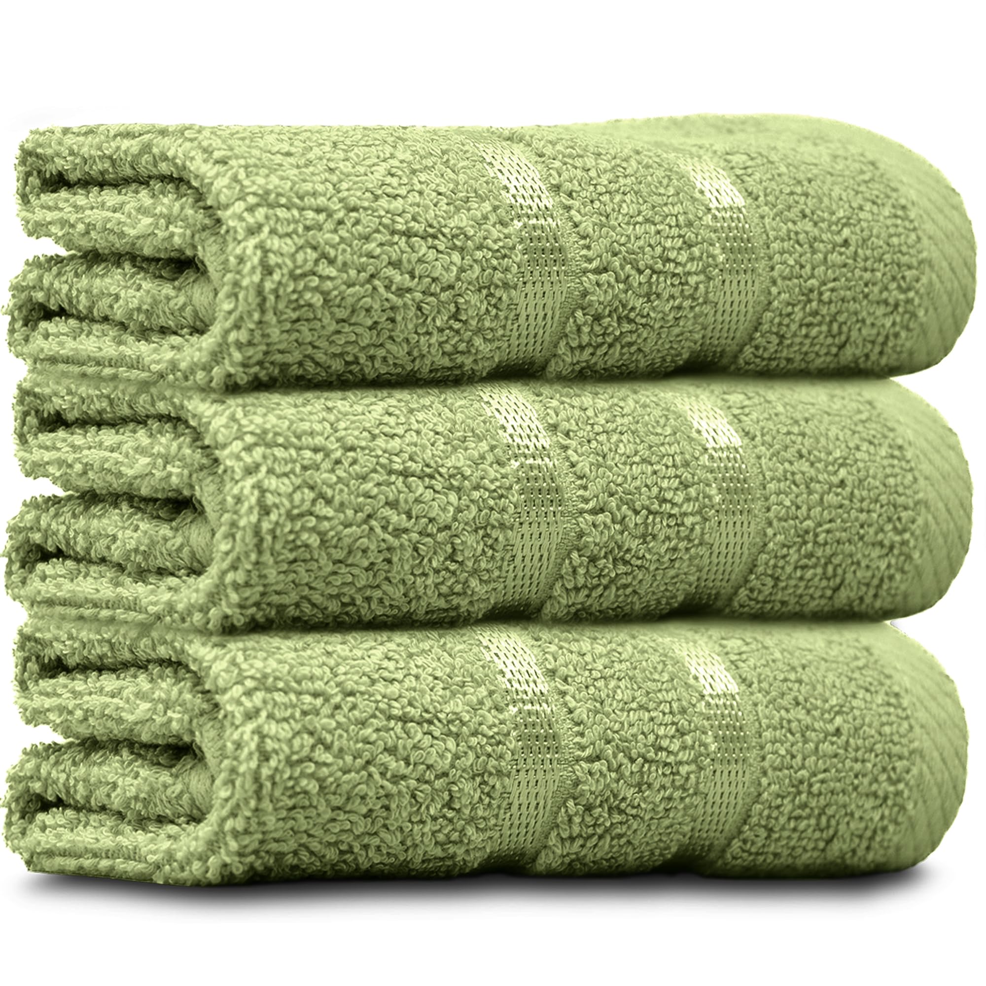 Towelogy® Luxury Egyptian Cotton Face Cloth Flannel Fingertip Towels Set 500 GSM Supersoft and Highly Absorbent Washcloths 30x30 cm (Pack 3, Green)