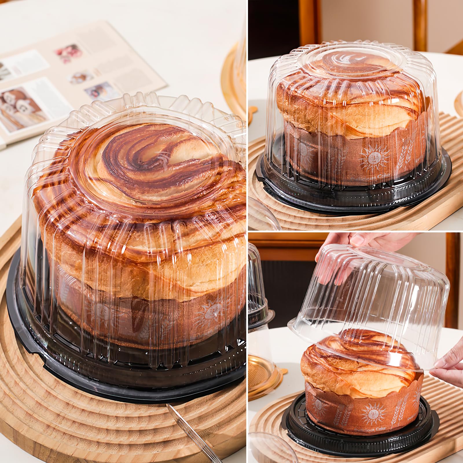 Kichvoe Contenedores de plástico para tartas con tapas, 10 soportes redondos transparentes para tartas con cúpula, soportes para tartas de 4 pulgadas