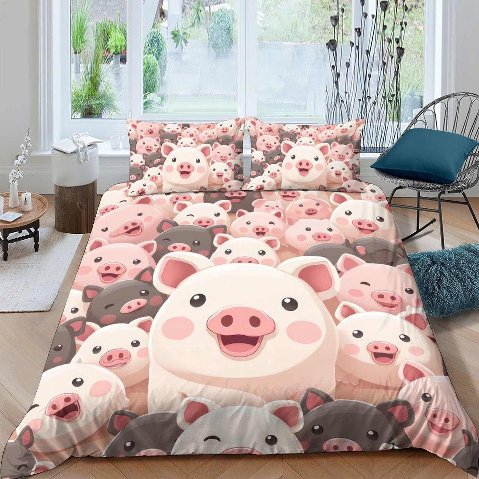 Ctjqhvkz Style-3 3D Printed Cute Pig Fitted Sheet Microfiber Soft Cartoon Animal Mattress Cover Pink Dorm Bedroom Decor Single（135X200cm）