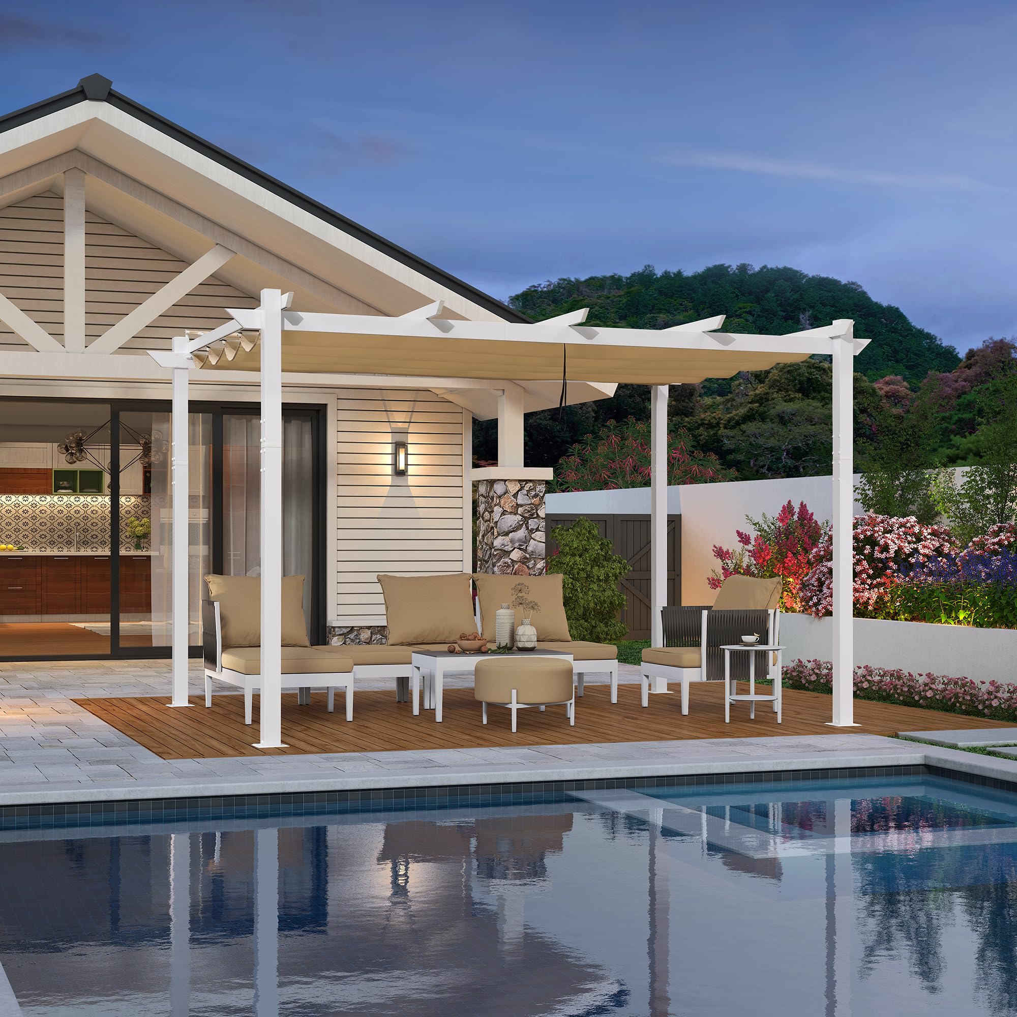 PURPLE LEAF Pergola Aluminium Blanc 4 x 3 m Toit de Protection UPF 50+ Kaki