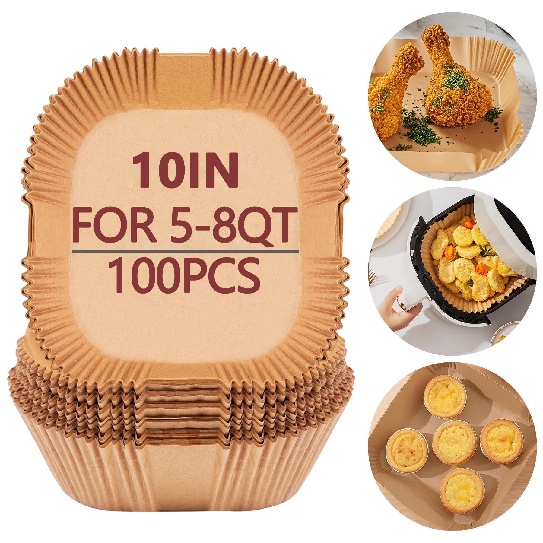 10 Inch Air Fryer Liners Disposable 100 Pack Parchment Paper Sheets for Air Fryer Basket Non-Stick Disposable Unbleached