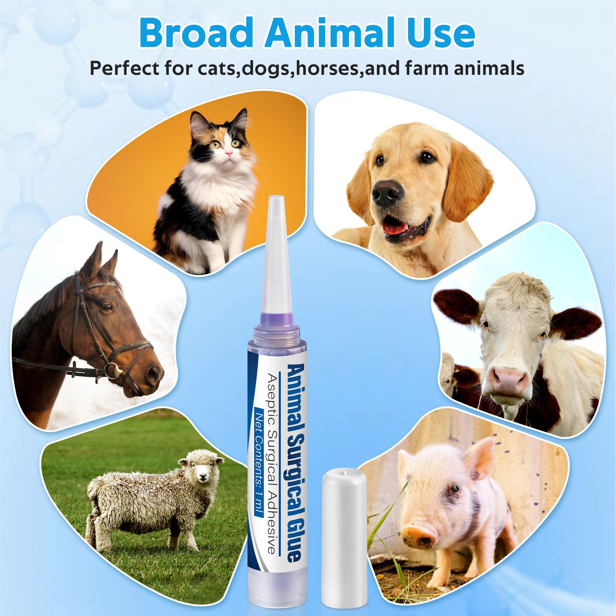Veterinary Surgical Skin Glue, Strong Surgical Adhesive with 10 Precise Applicators, Blue Tinted Fast Acting Waterproof Wound Closure for Pets Dogs Cats, Pain Free & Stress Free (1 Pack,1ml) — Amazon image 8