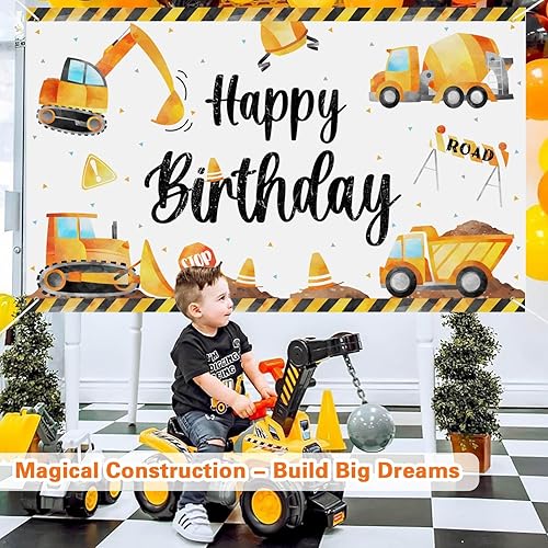 Miniatura 2 de Lopeastar Pancarta de fondo de construcción para fiestas de cumpleaños, tamaño grande, 3 x 5 pies, decoración de fiesta de construcción para niños