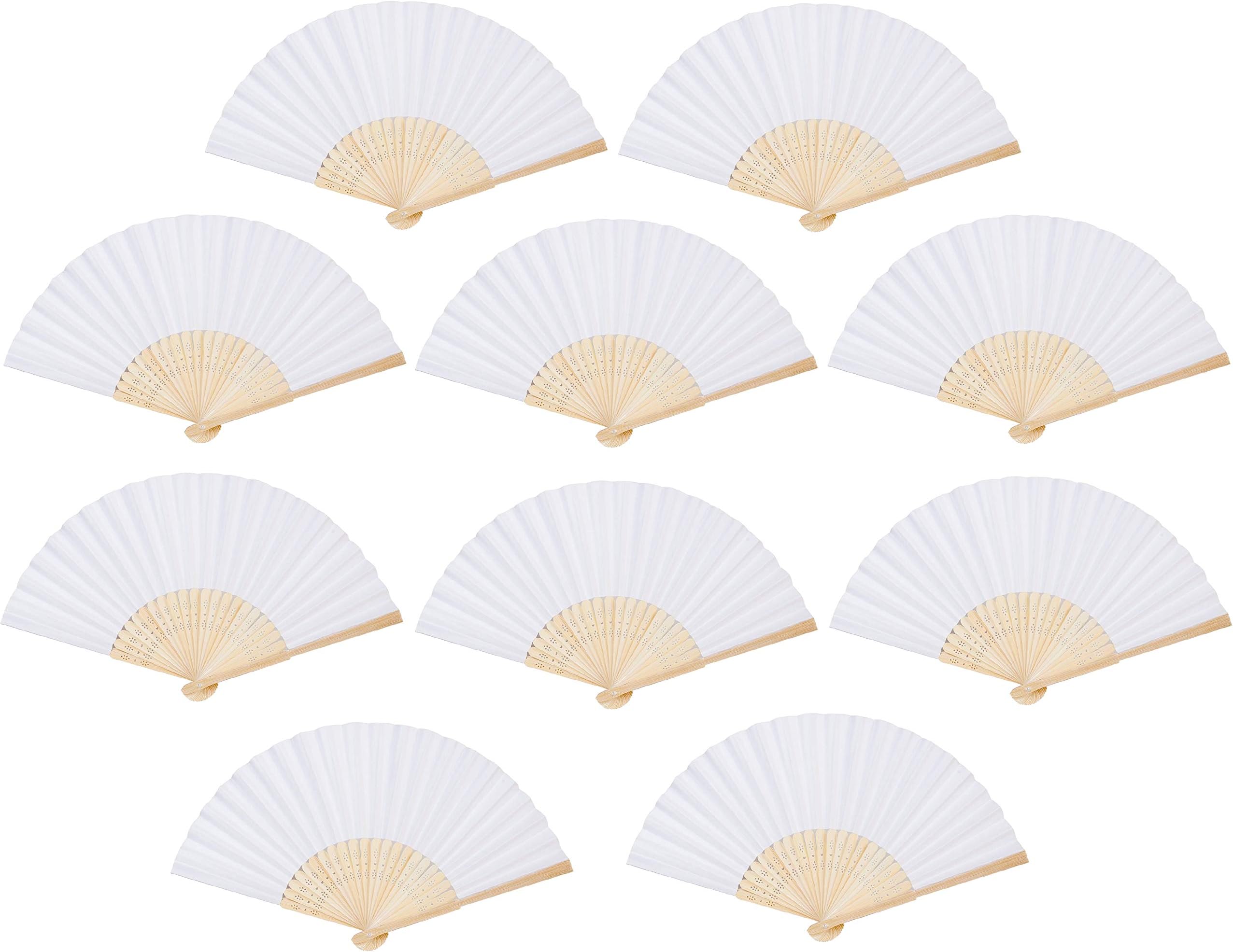 Present Avenue White Bamboo Handheld Folding Fan, Paper Folded Fan Wedding Party Home Decoration Church Wedding Gift, Party Favors (20)