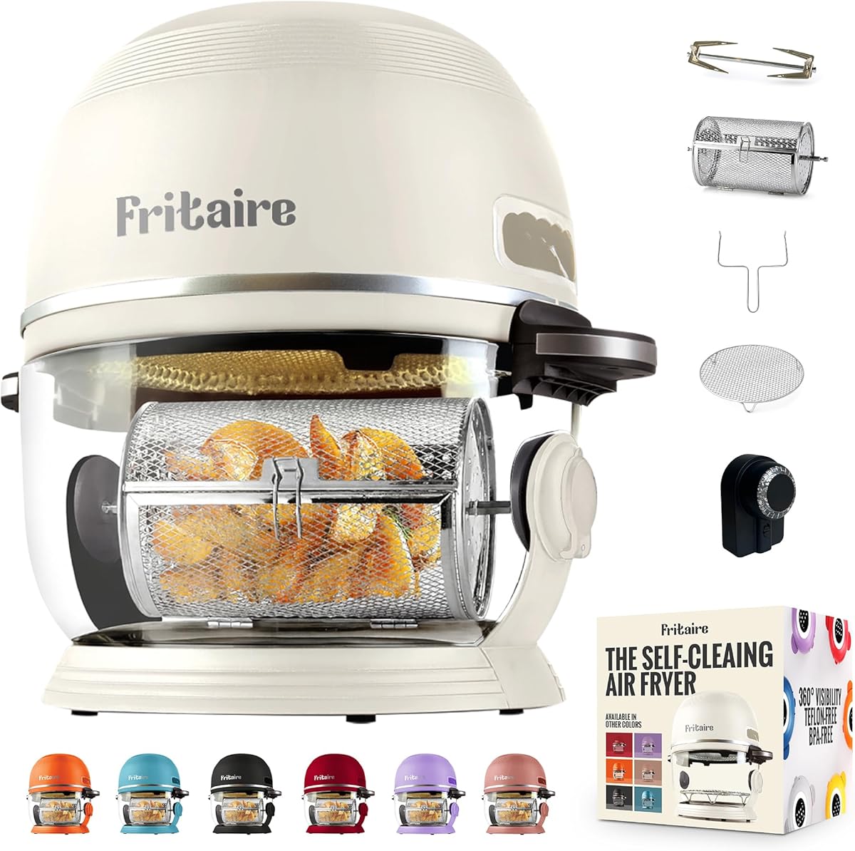 Non Toxic Air Fryer™ - Glass AirFryer 5 Quart w/ 360 Visibility, Self-Cleaning, 400F Vortex Air Fryer for Even Cooking, BPA-Free Teflon Free, 9-in-1 Functions, Rotisserie, Roast, Bake, White