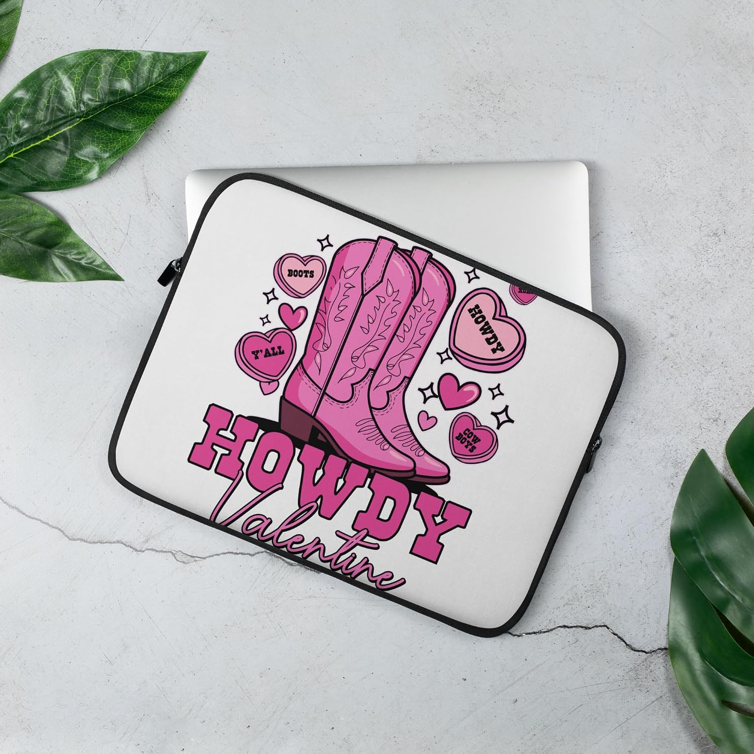 Howdy Valentine | Cute Pink Cowboy Boots Western Theme Graphic Laptop Sleeve