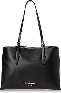 Calvin Klein Penny Triple Compartment Tote, Black/Silver,One Size