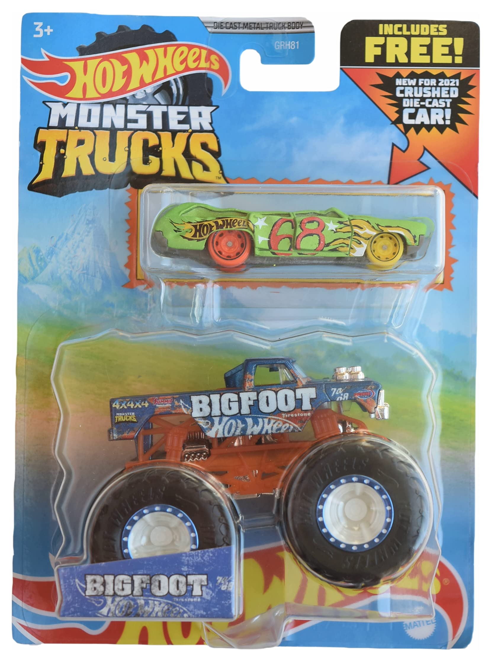 Hot Wheels Monster Trucks Bigfoot, Includes Crushed Car