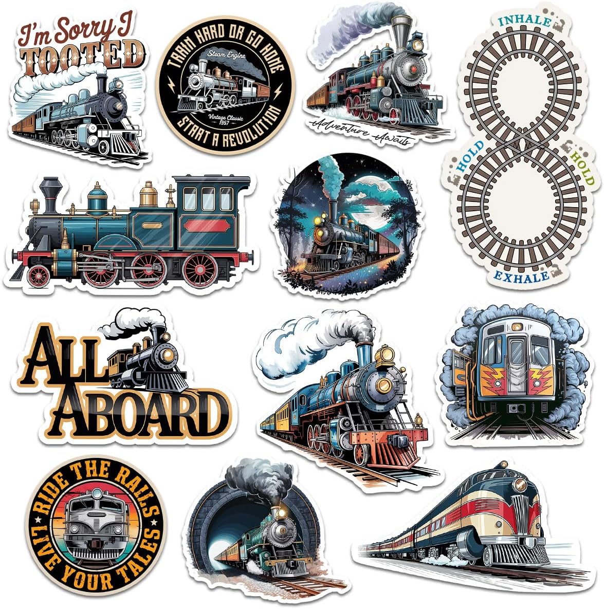 Amazon.com: (12pcs-3in) Vintage Train Sticker Stickers Retro Locomotive ...