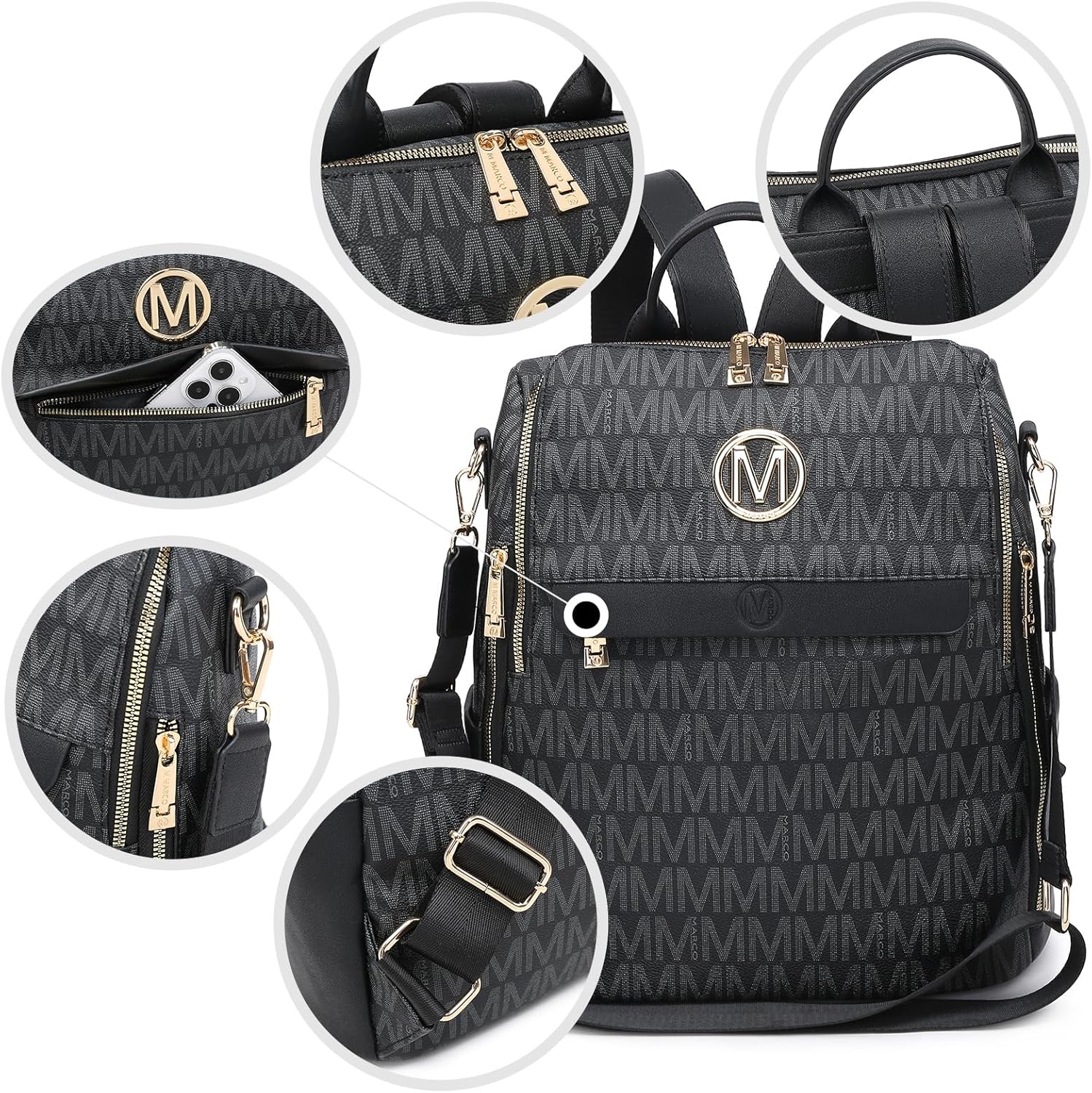 MKP Women Fashion Backpack Purse PU Leather Convertible Medium Ladies Rucksack Travel Shoulder Bags Handbag and Purse 2Pcs - Image 2