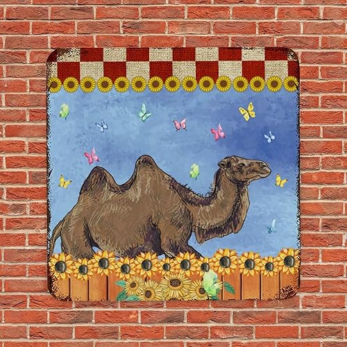 Vintage Metal Sign Plaque Red Buffalo Plaid Check Farm Animals Camels Butterfly And Sunflowers Rusty Home Home Sign Plaque Retro Metal Art Prints