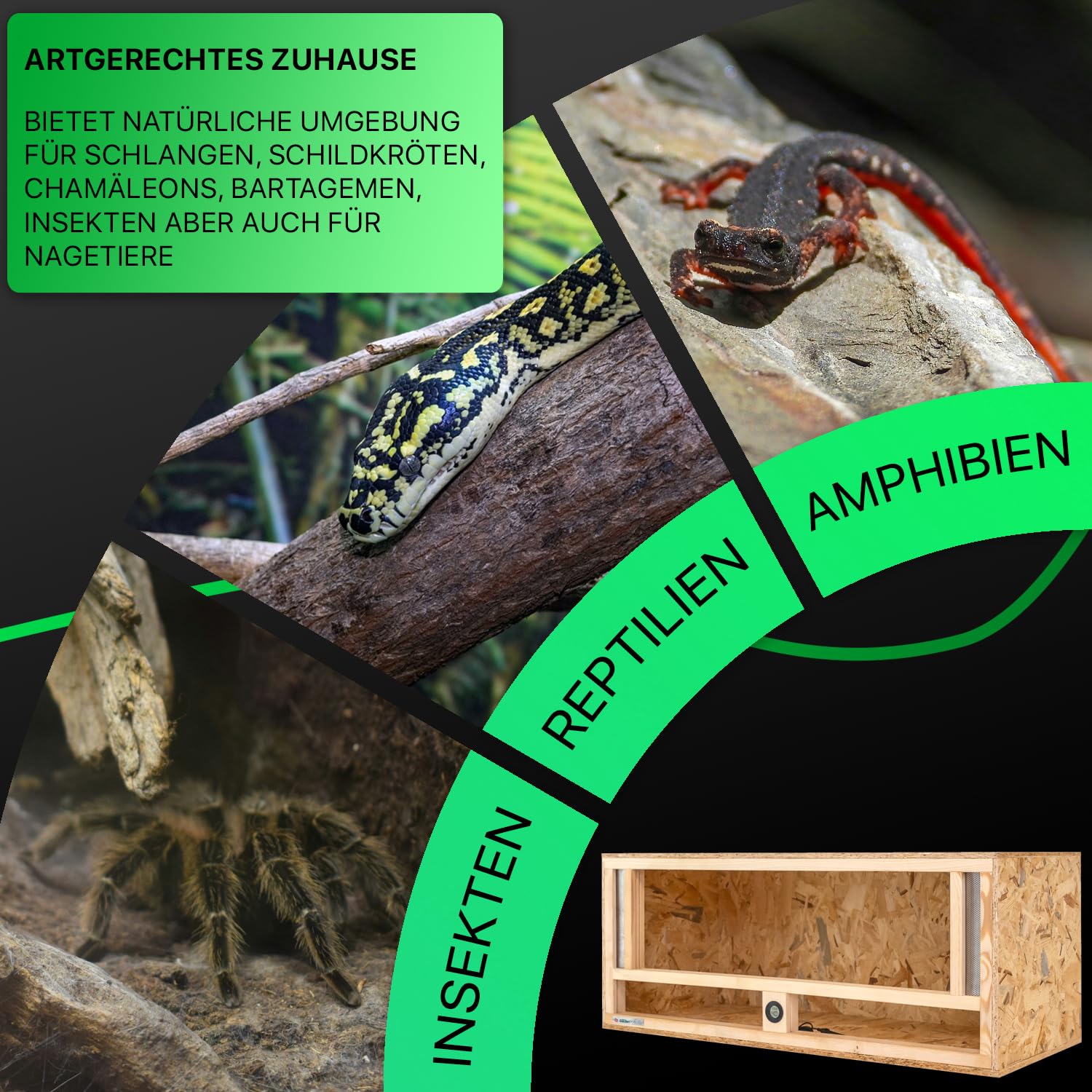 ITA Terrario de Madera 100x40x40 cm con ventilación Frontal e higrómetro Integrado - Terrarios de OSB-3 - para Reptiles, Serpientes, Anfibios - Producto UE, Certificado FSC