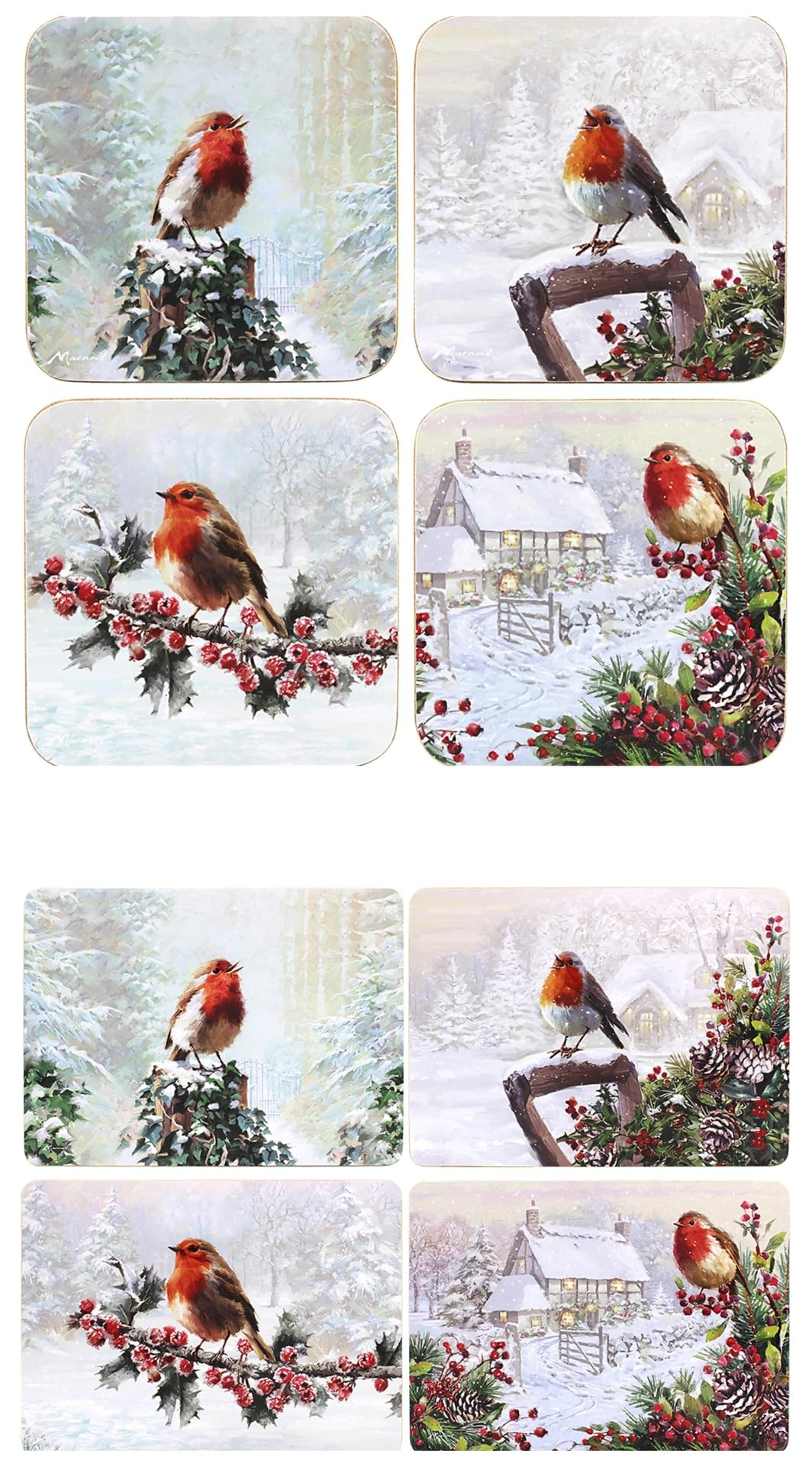 Tamersgifts CHRISTMAS ROBIN PLACEMATS AND COASTERS SET BNIP 4x CHRISTMAS DINNER MATS AND COASTERS - ROBIN TABLE MATS AND DRINK MATS