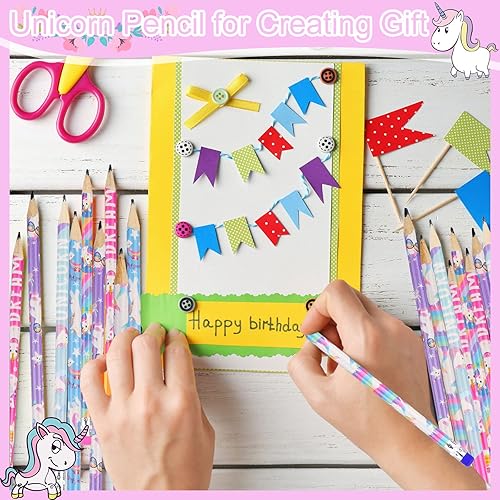 Miniatura 5 de Lápices Rainbow HB Unicorns, lápices de grafito borrables con borradores para niños, recuerdos de fiesta de unicornio (paquete de 36)