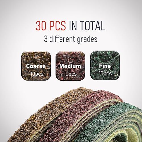 Miniatura 3 de RENOTEC Cinturón de lijado de nailon de 0.394 x 12.992 in, 30 unidades, cinta abrasiva no tejida, correa de acondicionamiento de superficie, pulido