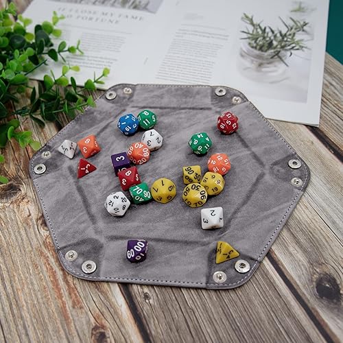 Miniatura 4 de SIQUK Juego de 4 bandejas de dados plegables, bandejas hexagonales para dados, de piel sintética, caja de rotación (camello, azul cielo, negro, gris)