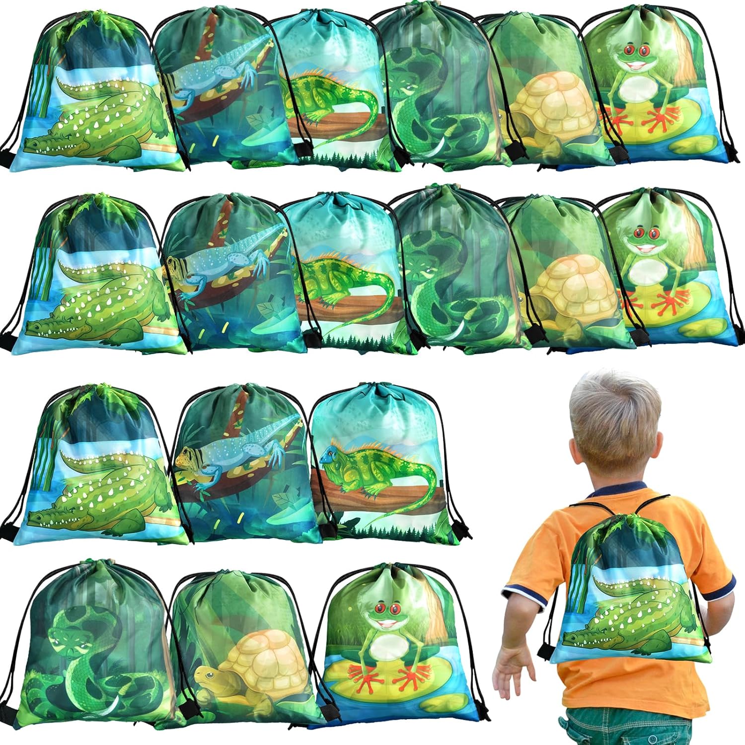 TOQI 18Pcs Reptile Party Favors Reptile Drawstring Bags