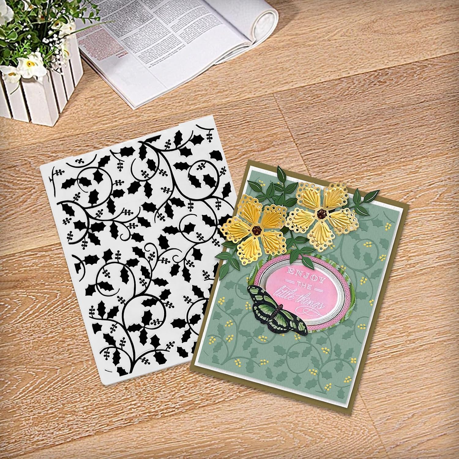 3D Textured Leaves Embossing Folders for Card Making, Cirrus Lace Plastic Embossing Folders Fruit Leaf Embossing Folder Craft Card Template for DIY Scrapbooking