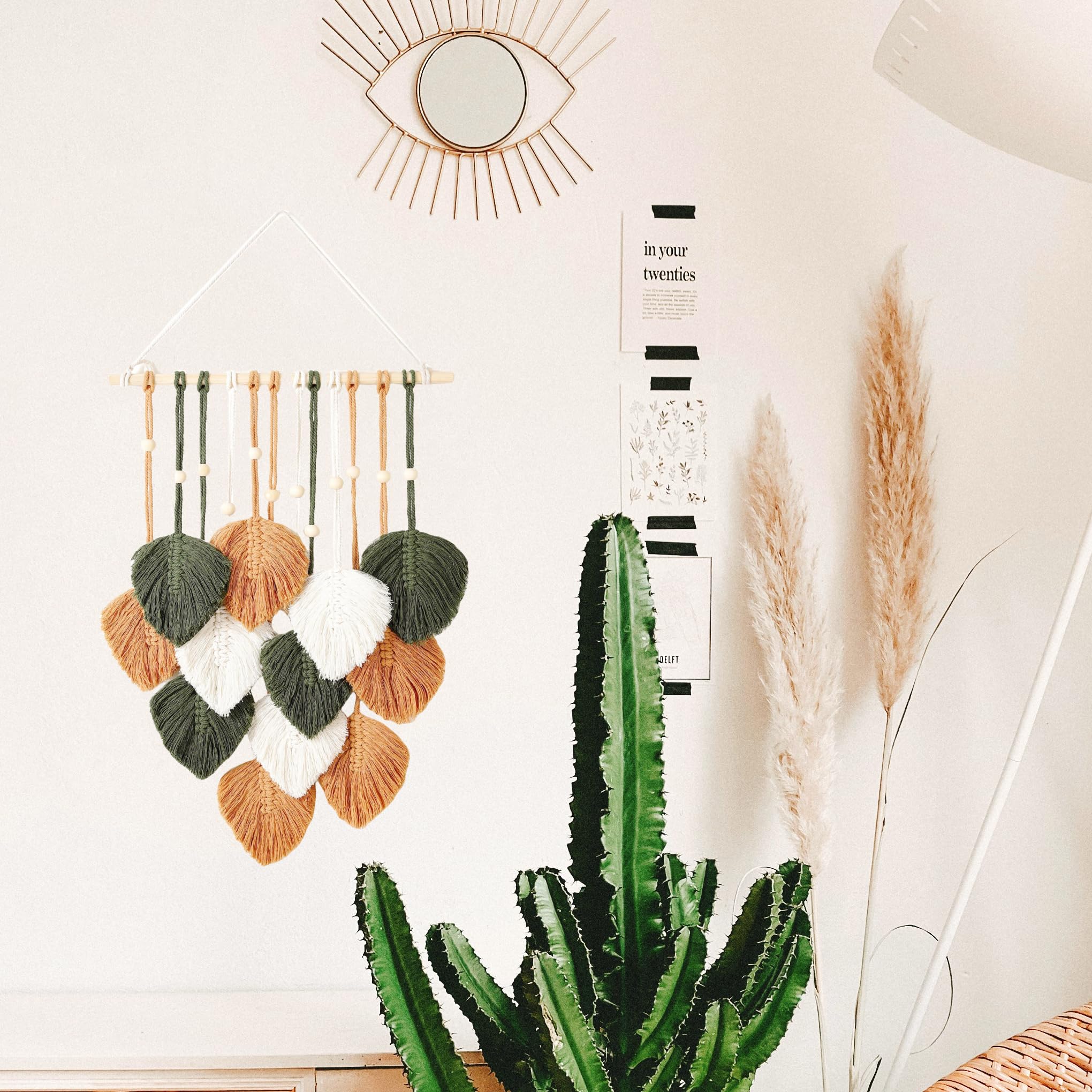 Dremisland Tapisserie Murale Tissée En Macramé De Style Bohème En Coton Beige Et Gris Faite à La