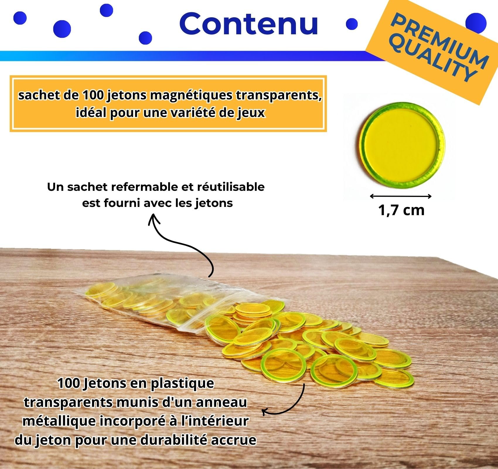 Bolibo Jeton Loto magnétique 100 pions 17 mm diamètre Bingo Jaune