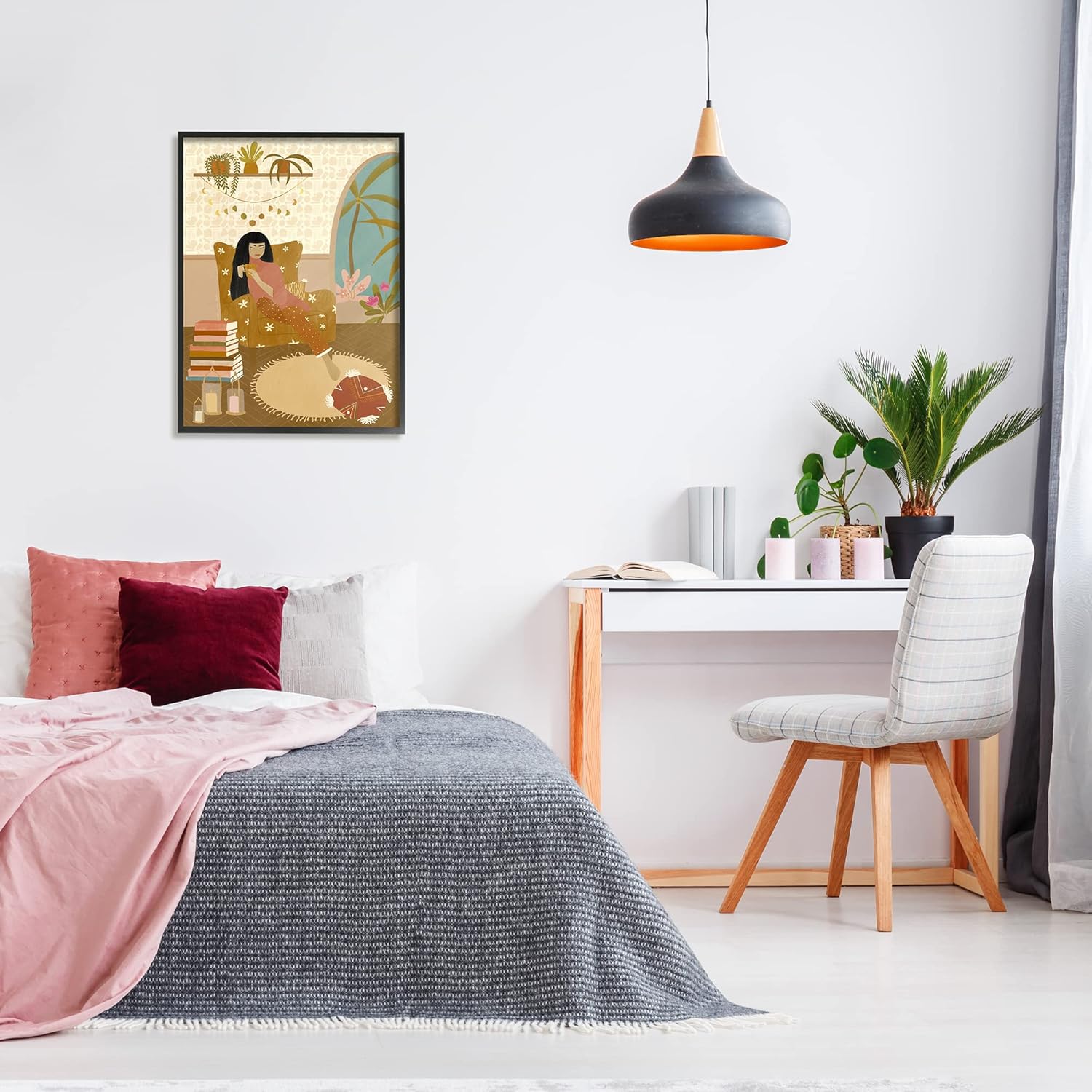 Stupell Industries Boho Living Room Portrait Woman Coffee Chair, Design by Birch&Ink