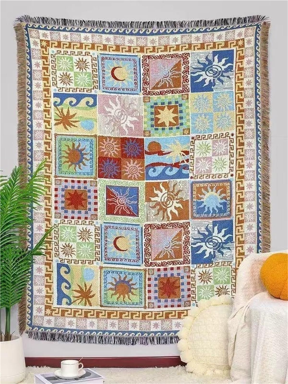 Boho Picnic Mat Reversible algodón Lino Manta for Camping Playa Viaje casa para Camping