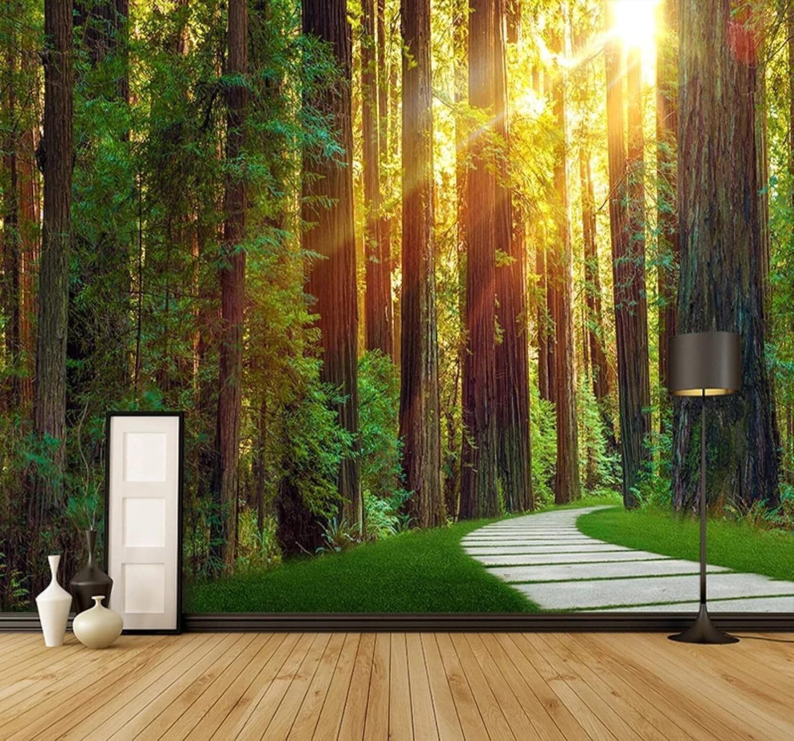 XLMING Sunlight Fresh Green Forest Path 3D Wallpaper Luxury Home Dining Decor Paste Sofa Living Room The Wall for Bedroom Mural-430cm×300cm