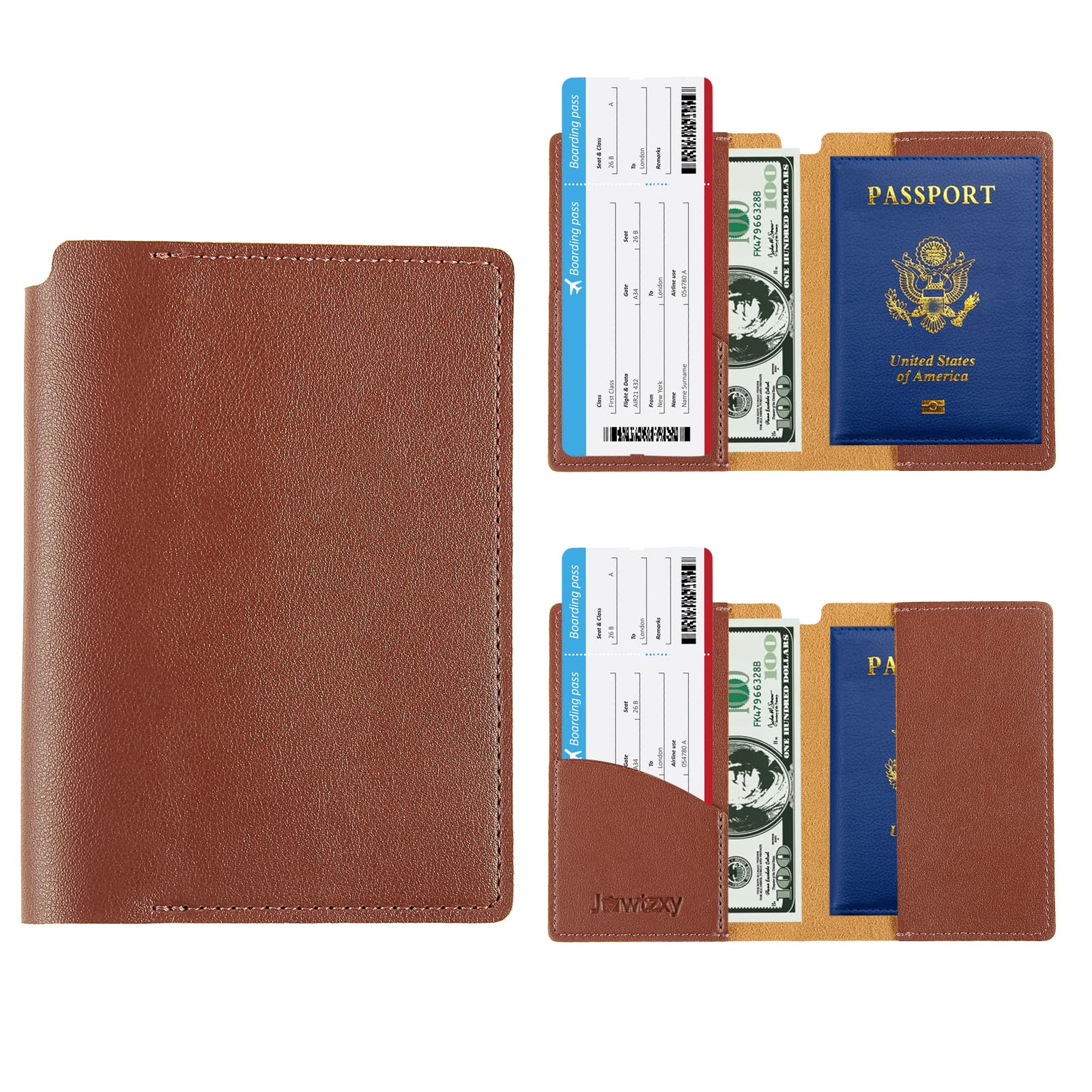Funda de piel sintética para pasaporte de viaje, Marrón