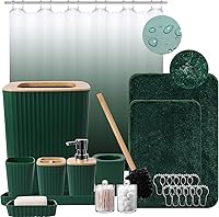 Vista 40 de Juego de accesorios de baño rosa, de plástico, con bandeja, dispensador de jabón, portacepillos de dientes, vaso, jabonera, cepillo para inodoro