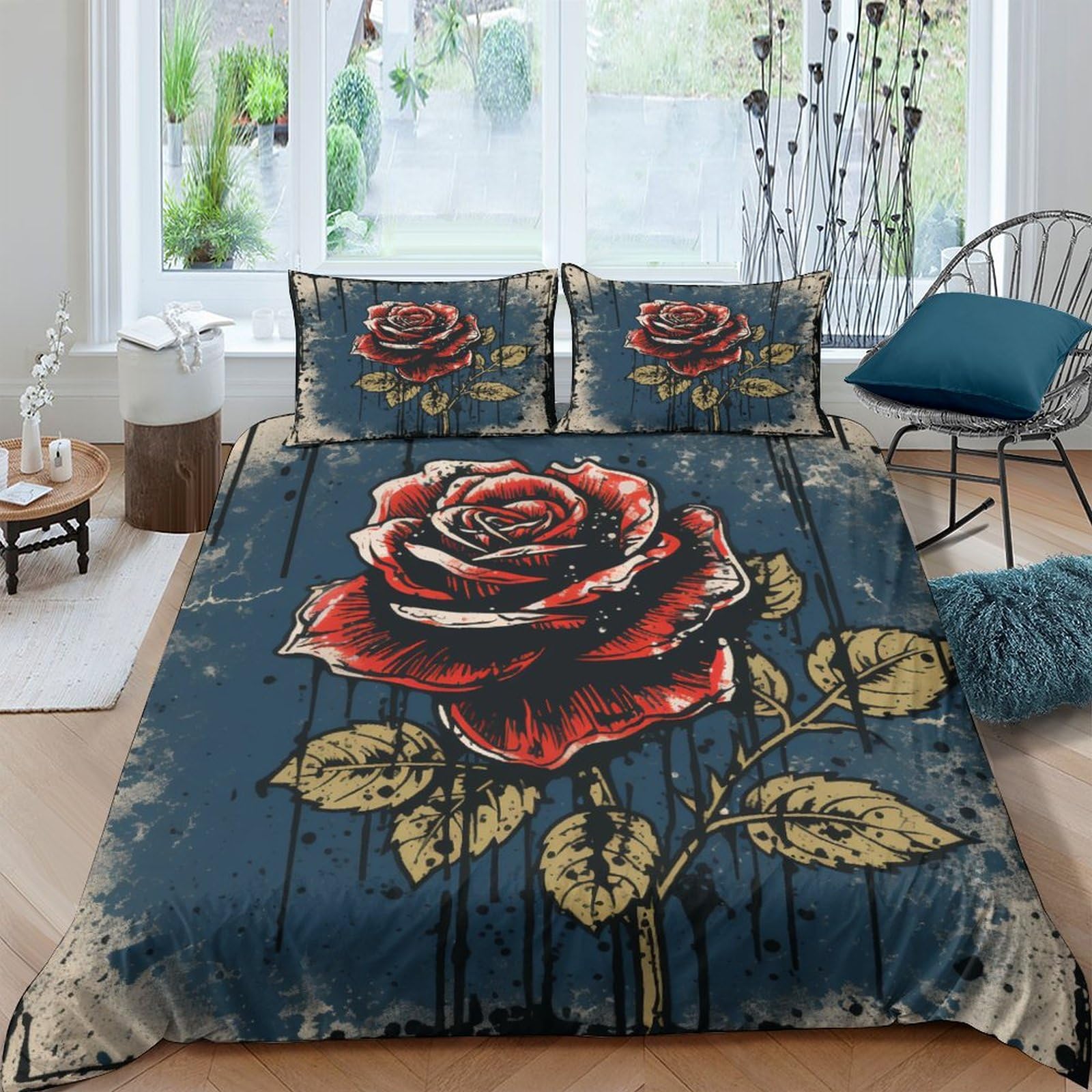 Housse de couette microfibre avec fermeture éclair roses anciennes 3D