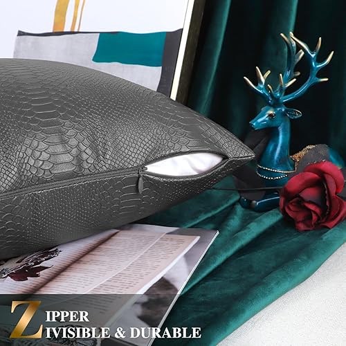 Miniatura 42 de BRAWARM Fundas de almohada de piel sintética de 16 x 16 pulgadas, paquete de 2 fundas de almohada de cuero plateado, almohadas decorativas de piel