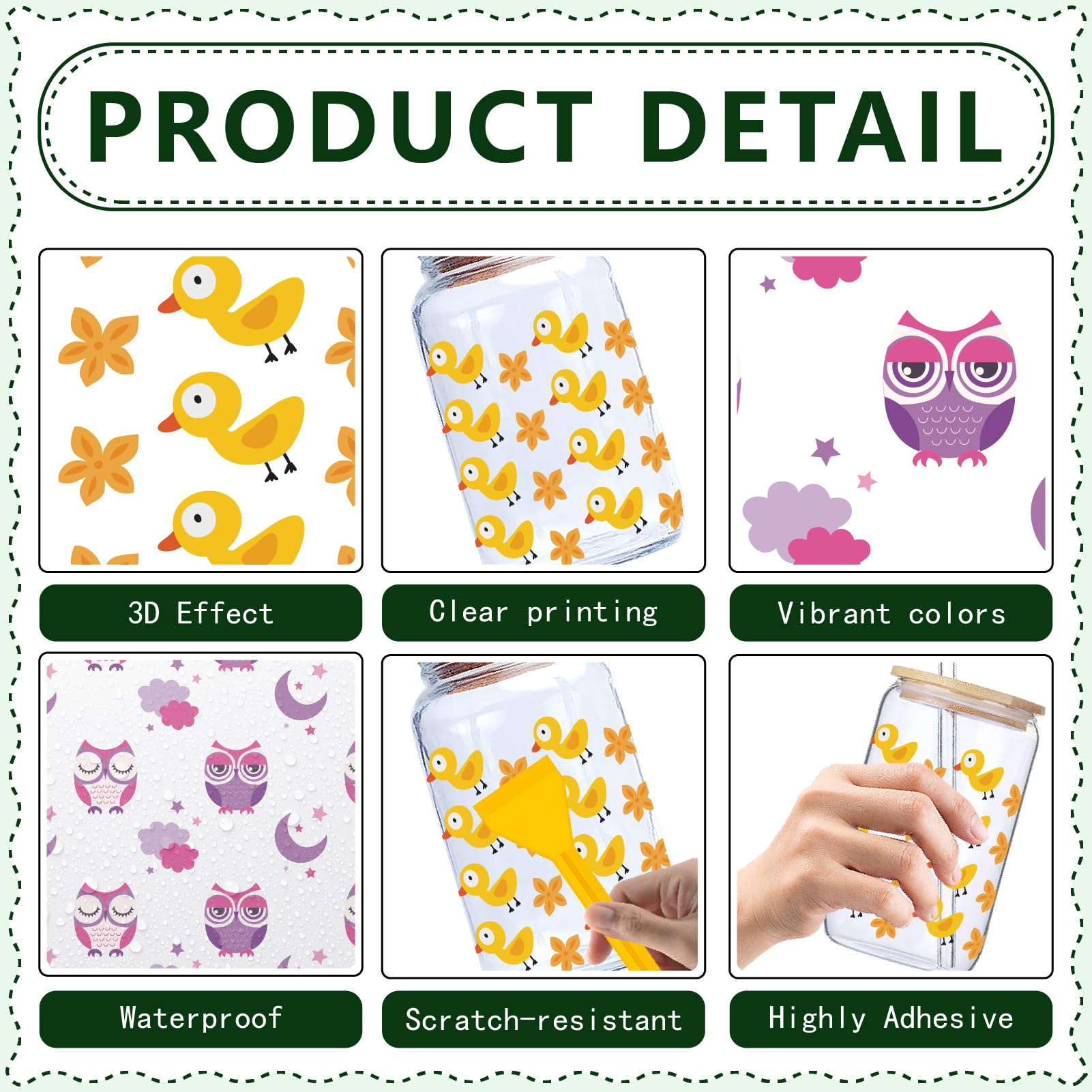 CREATCABIN 10 Sheets Animal Stickers for Glass Cups, Rub On Transfers, Decals, UV DTF Cup Wrap - Image 3