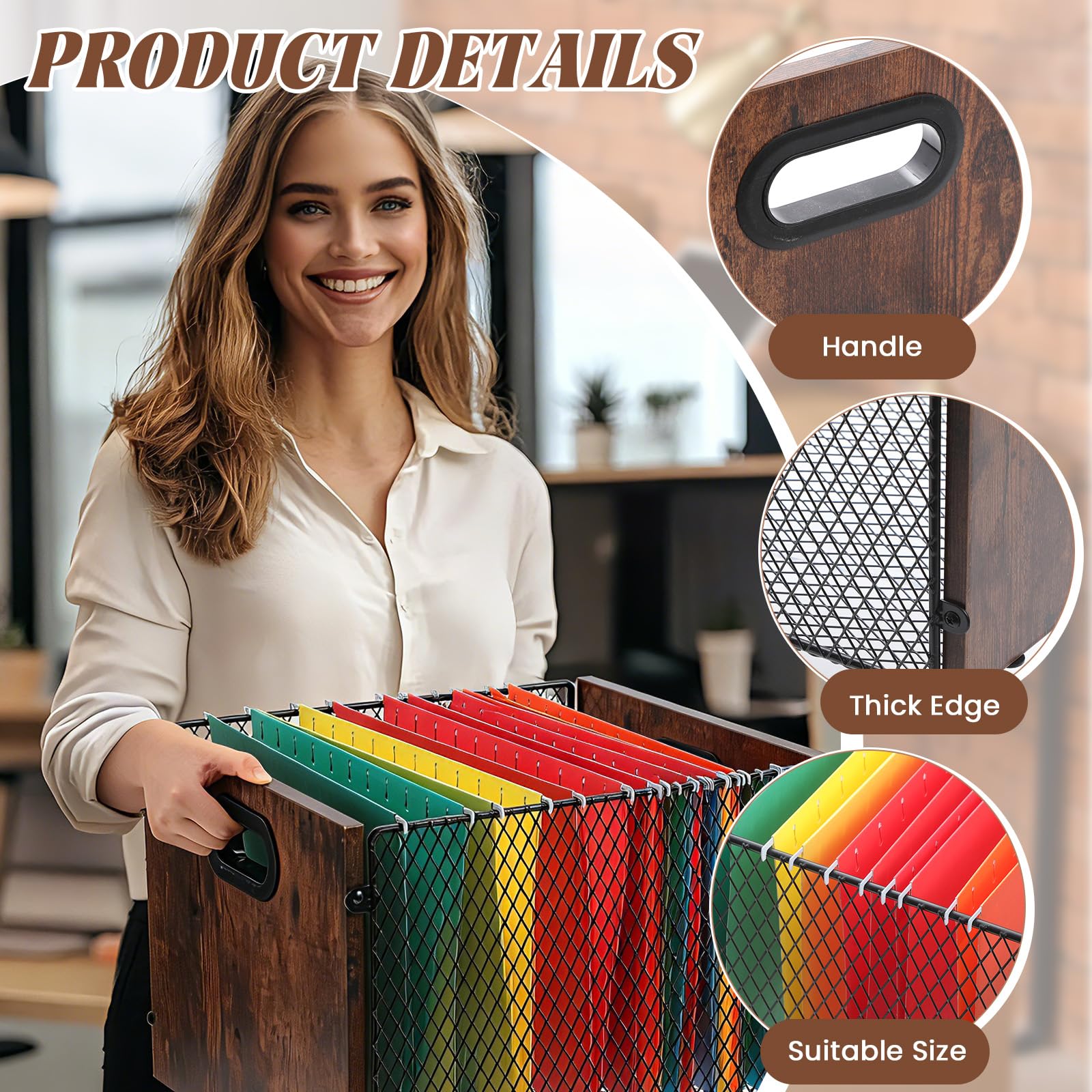 Yalikop Organizador de archivos colgante, caja de almacenamiento para carpetas colgantes, gabinete de madera con asa para escritorio de oficina en casa, tamaño carta