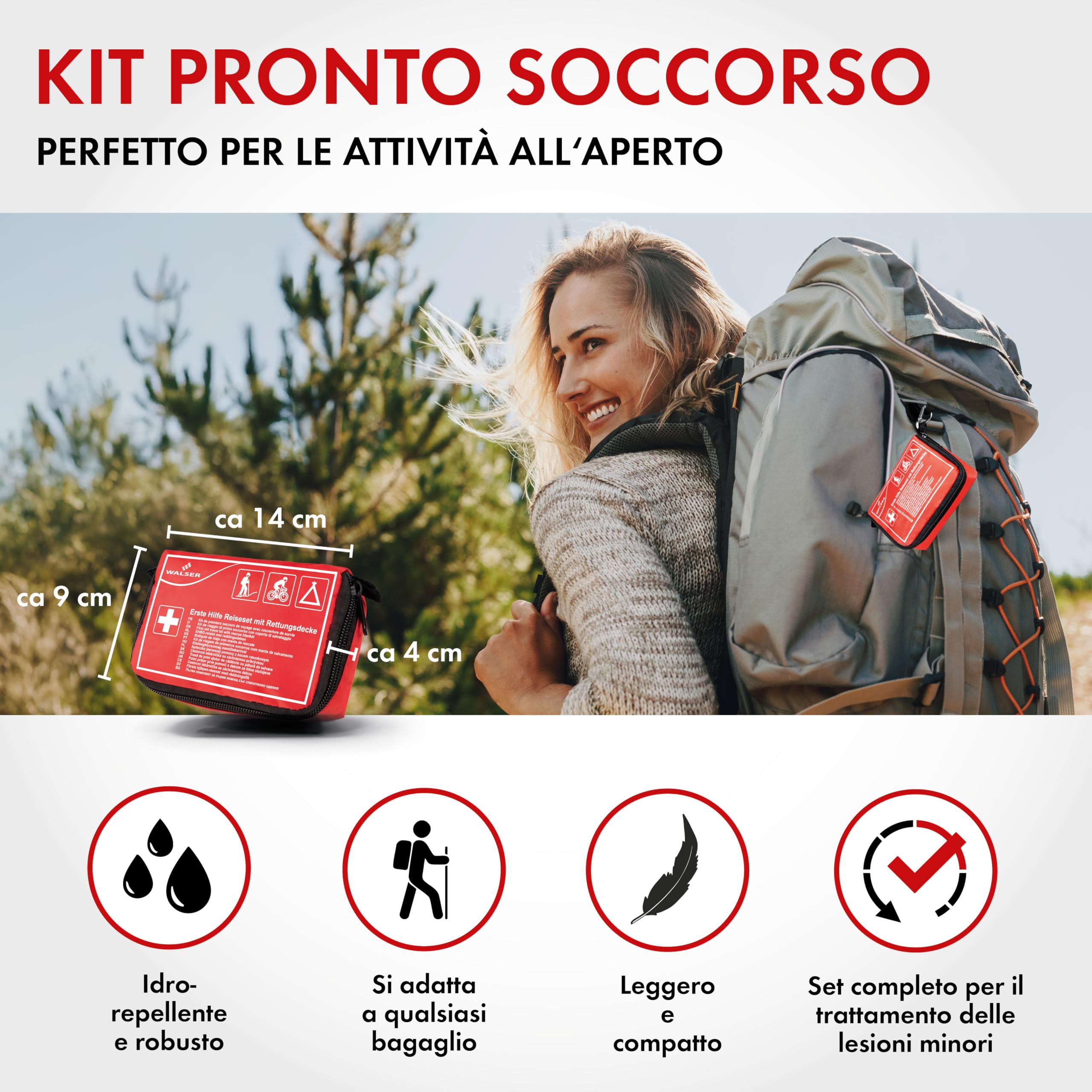 WALSER Premium Mini Kit di pronto soccorso 2026, kit di emergenza impermeabile per esterni/campeggio/bici, kit di pronto soccorso da 31 pezzi, kit di pronto soccorso compatto per esterni