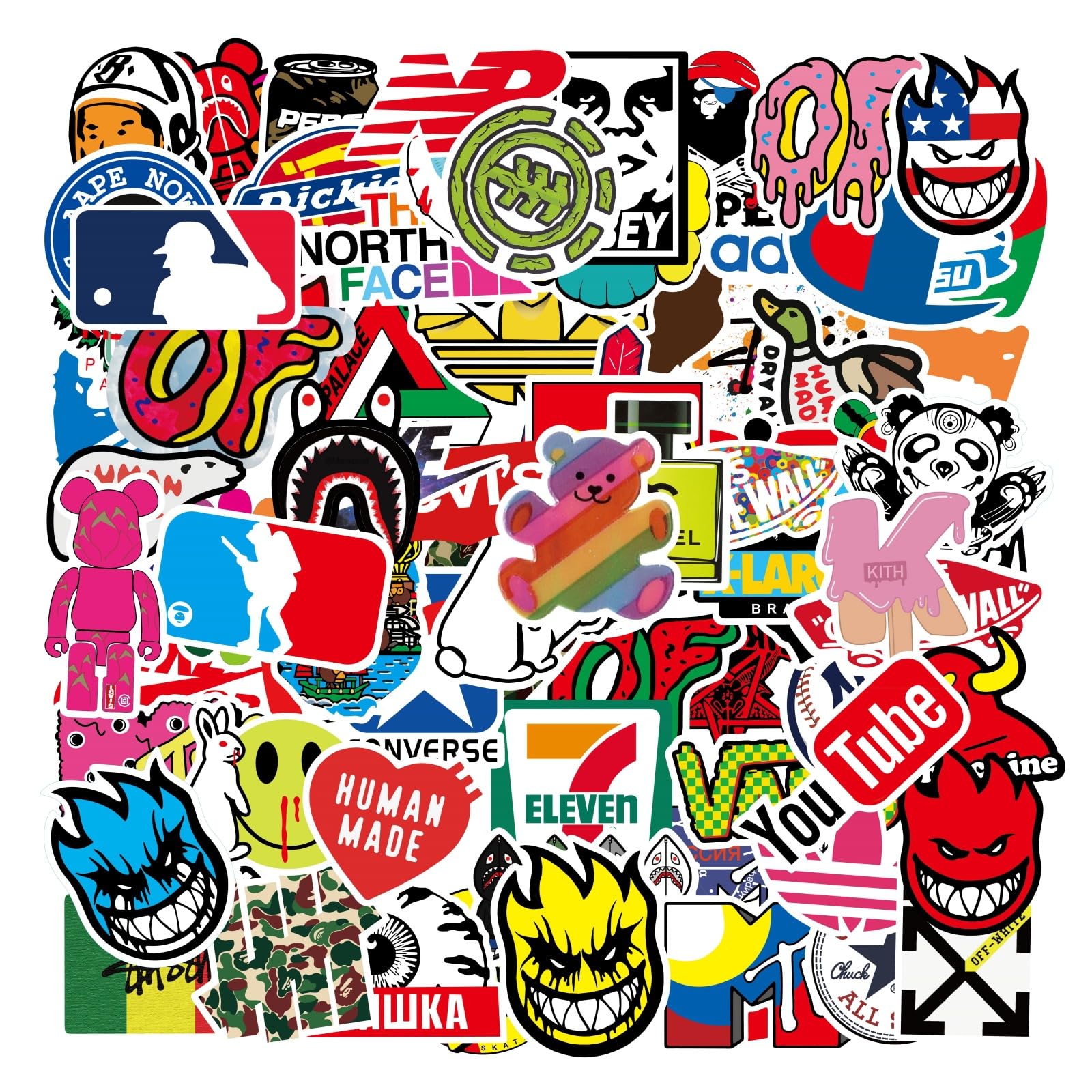 CAREOR 101pcs Non-Repeat Skateboard Stickers, Fashion Cool Waterproof Vinyl Graffiti Brand Sticker Decal for for Adults Teens Laptop Skateboard Bicycle Helmet Luggage