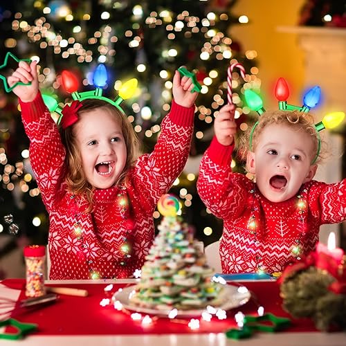 Miniatura 5 de Equsion 16 piezas de collar de luz de Navidad y diadema iluminados, mini bombillas LED, bombilla brillante, diadema de Navidad, collar intermitente,