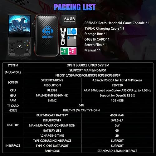 Miniatura 8 de R36Max - Consola de juegos portátil, precargada de más de 21000 juegos clásicos, para consola de videojuegos Gamer Dads (128 Gb negro translúcido)