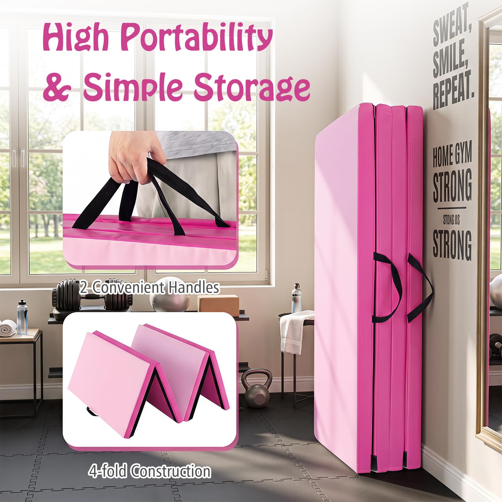 COSTWAY 240 x 120 x 5cm Weichbodenmatte, Gymnastikmatte klappbar,Dunkelrosa