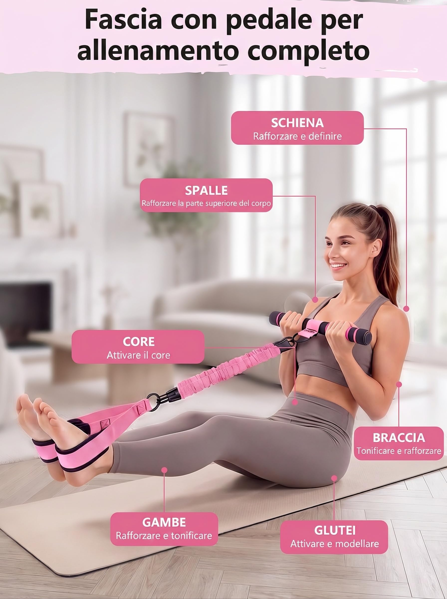 Elastici di Resistenza con Pedali, Fascia Fitness per Esercizi di Braccia e Gambe, Accessorio per Casa