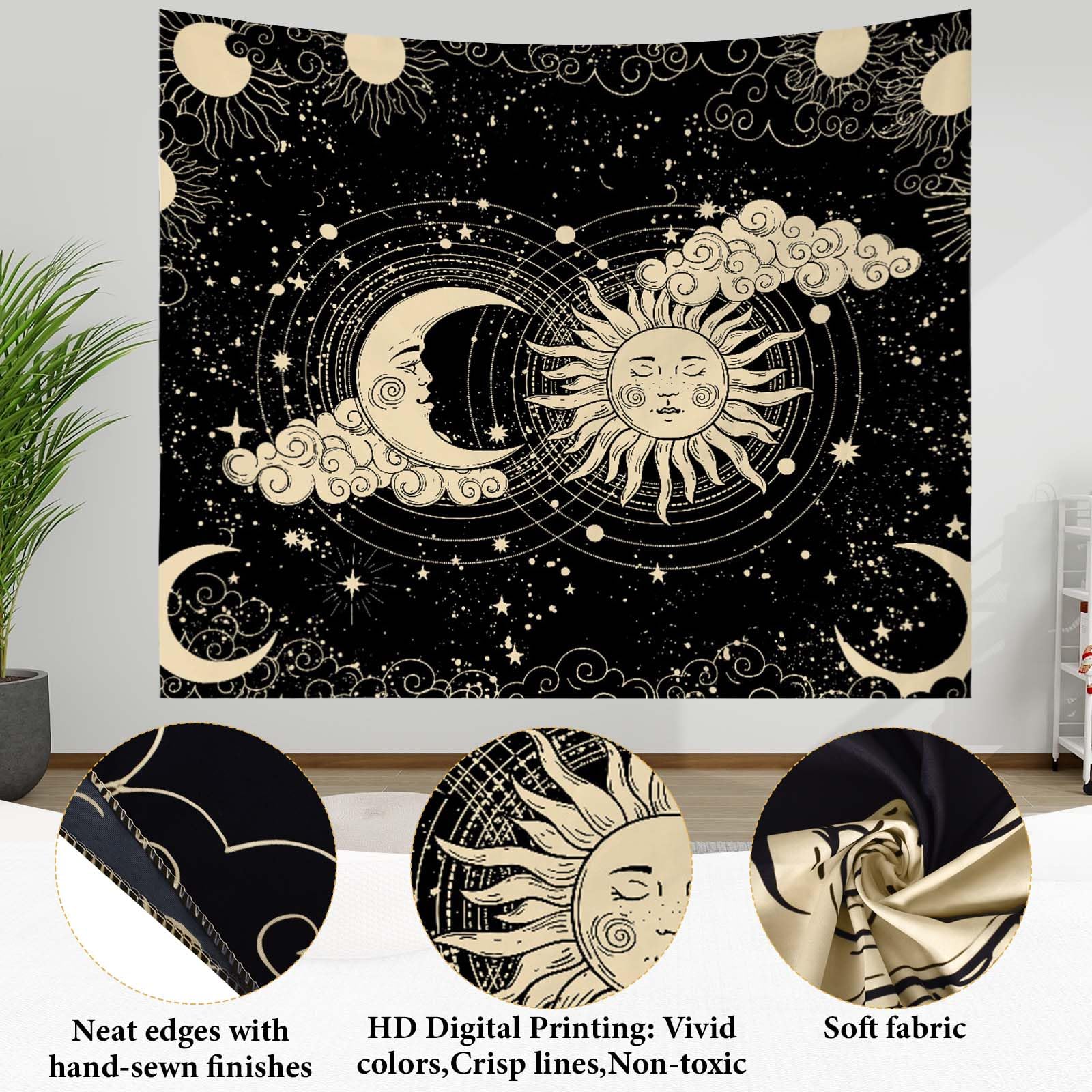 Arazzo LZBXBXDA Con Teschi E Sole Luna - Reattivo Ai Raggi UV, 130x150 Cm, Decorazione Murale Per Camera Da Letto E Soggiorno