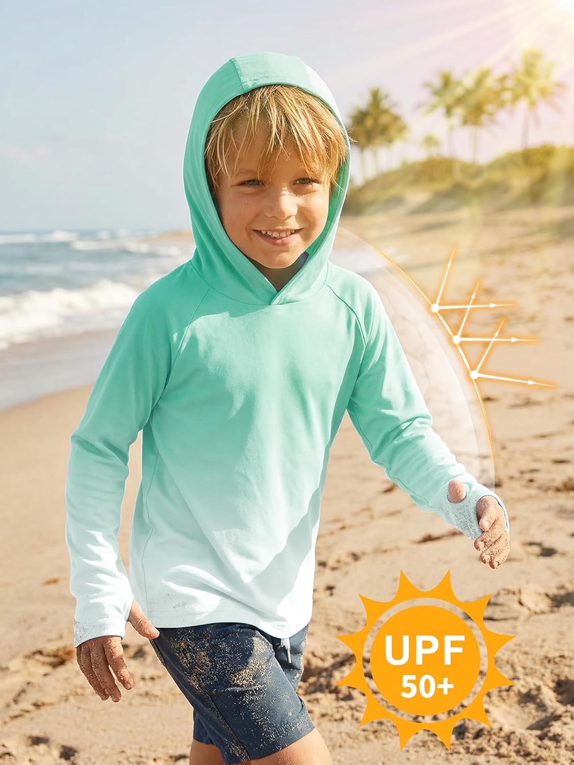 Cooraby 2 Packs Boys Rash Guard Hooded Shirt UPF 50+ Long Sleeve Kids Swim Fishing Shirts with Thumb Hole